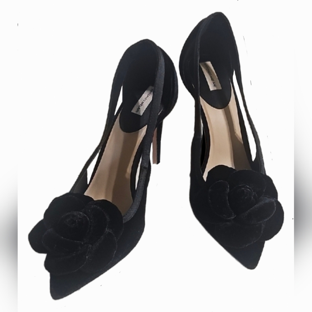 ANTONIO MELANI Ester Black Velvet Heels with Floral Accent